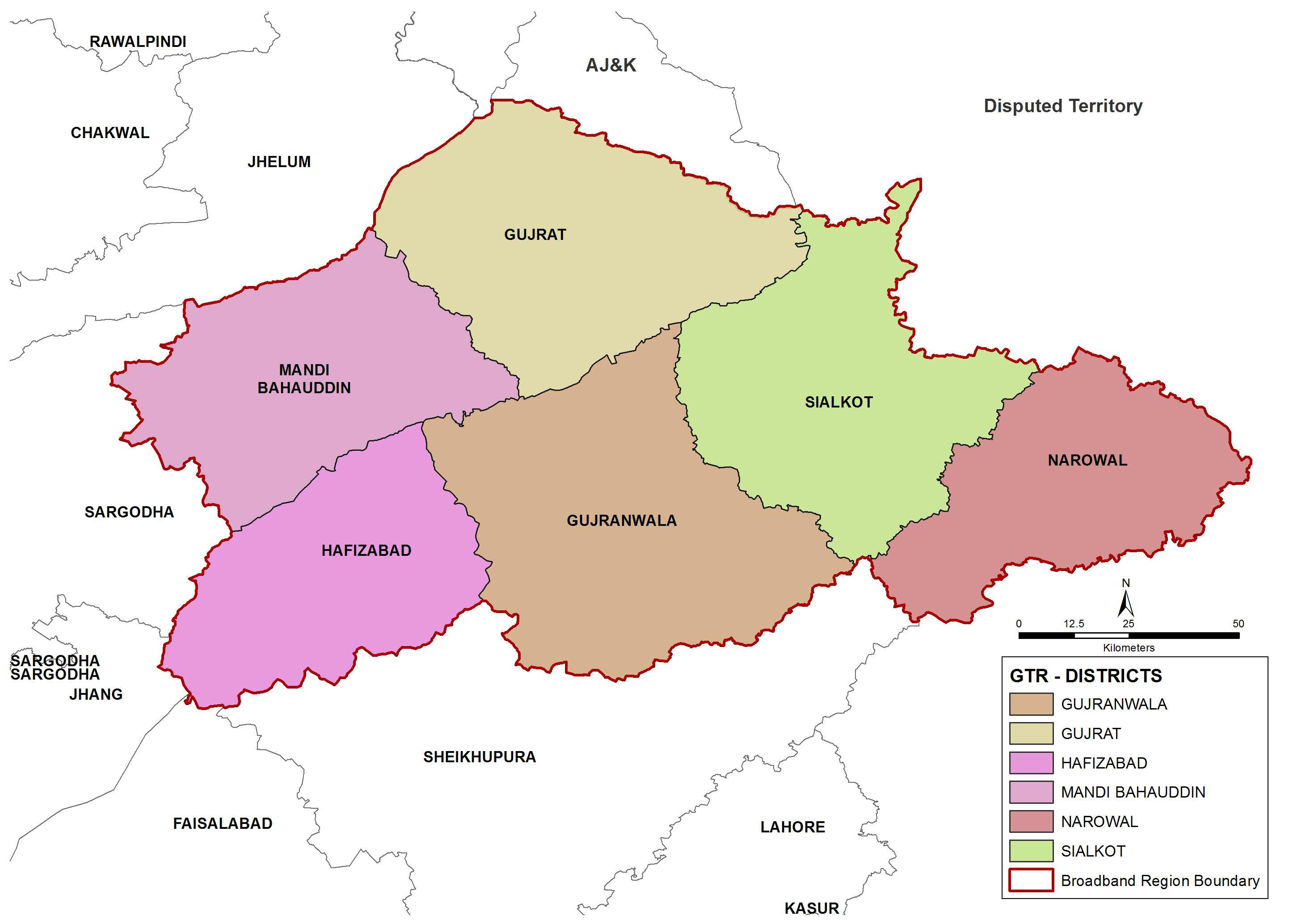 GUJRANWALA TELECOM REGION Map